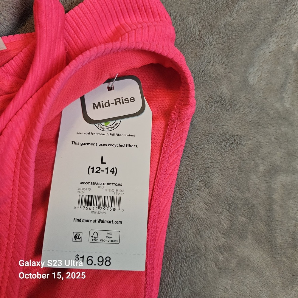 NWT Time And Tru Women's Bikini Set Coral Ribbed Large Mid Rise - Picture 9 of 9